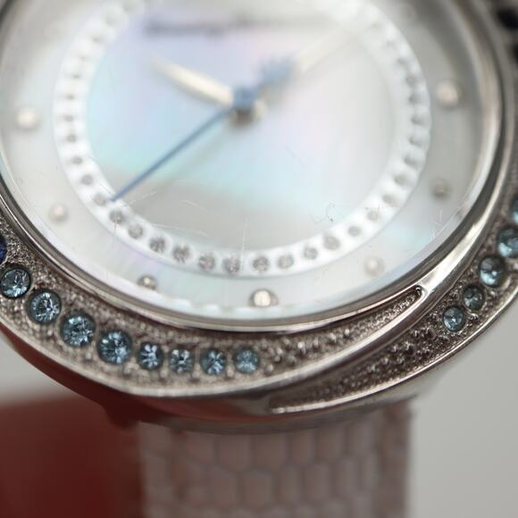 Tommy Bahama Silver Tone Blue Gem Set 35mm MOP Womens Watch Leather New Battery main image 14